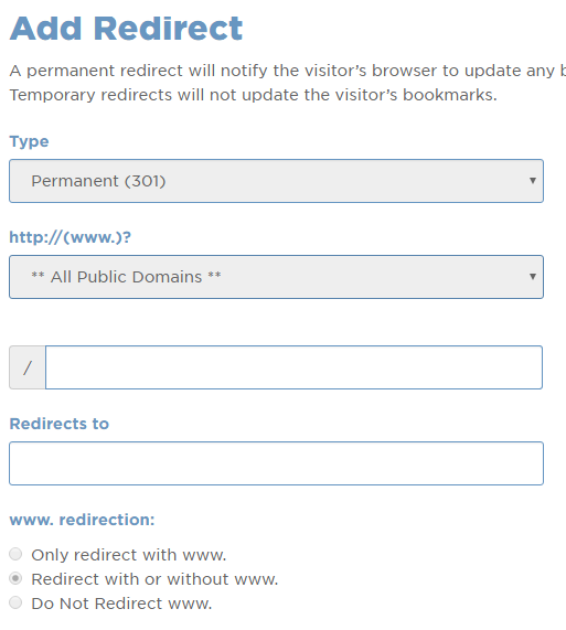 cpanel add redirect