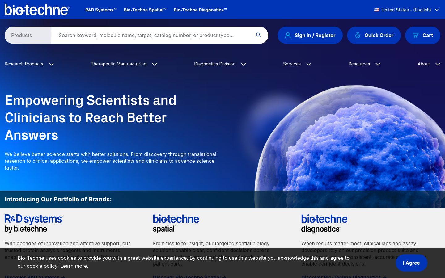Bio-Techne life science research tools website