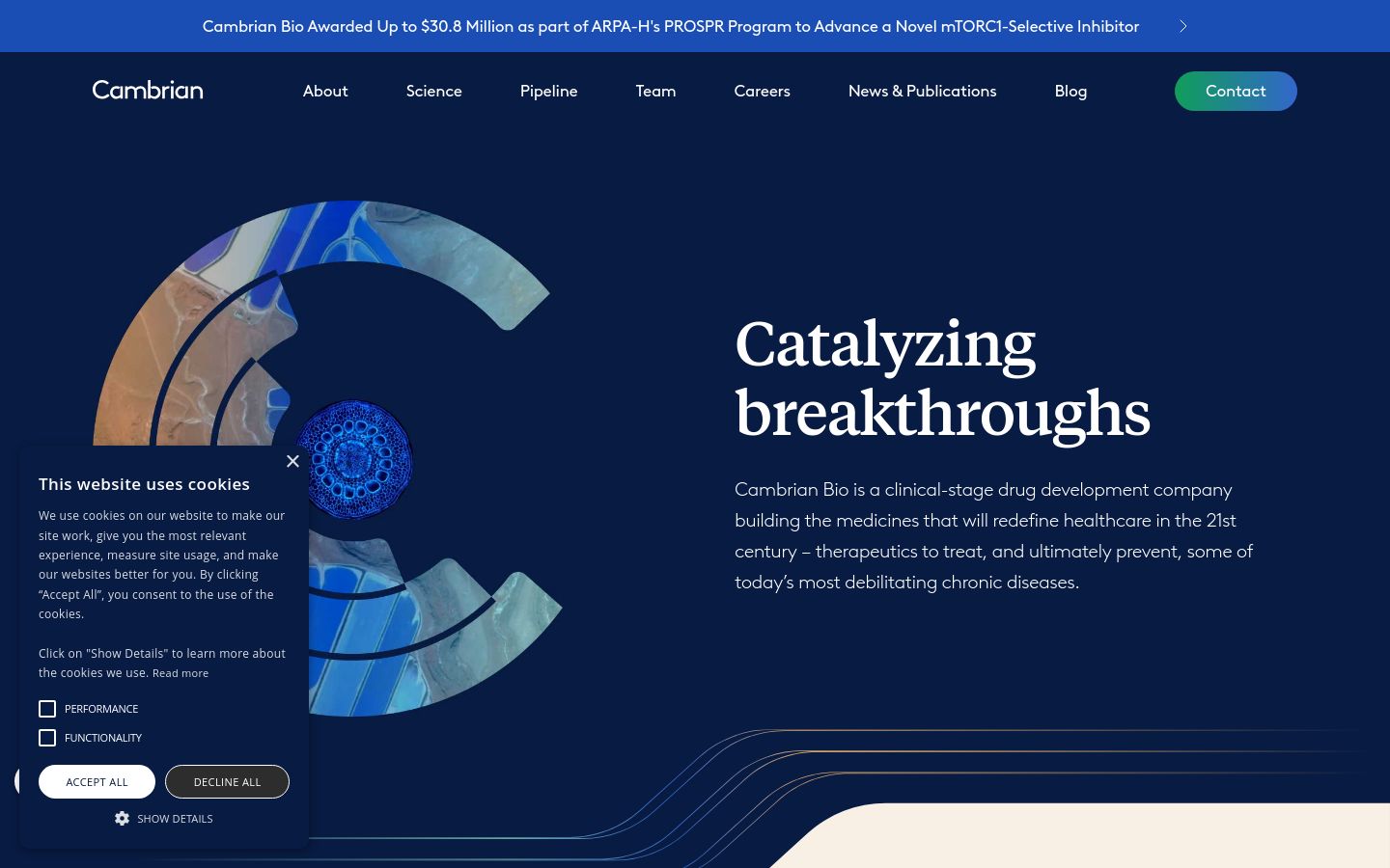 Cambrian Biopharma longevity website