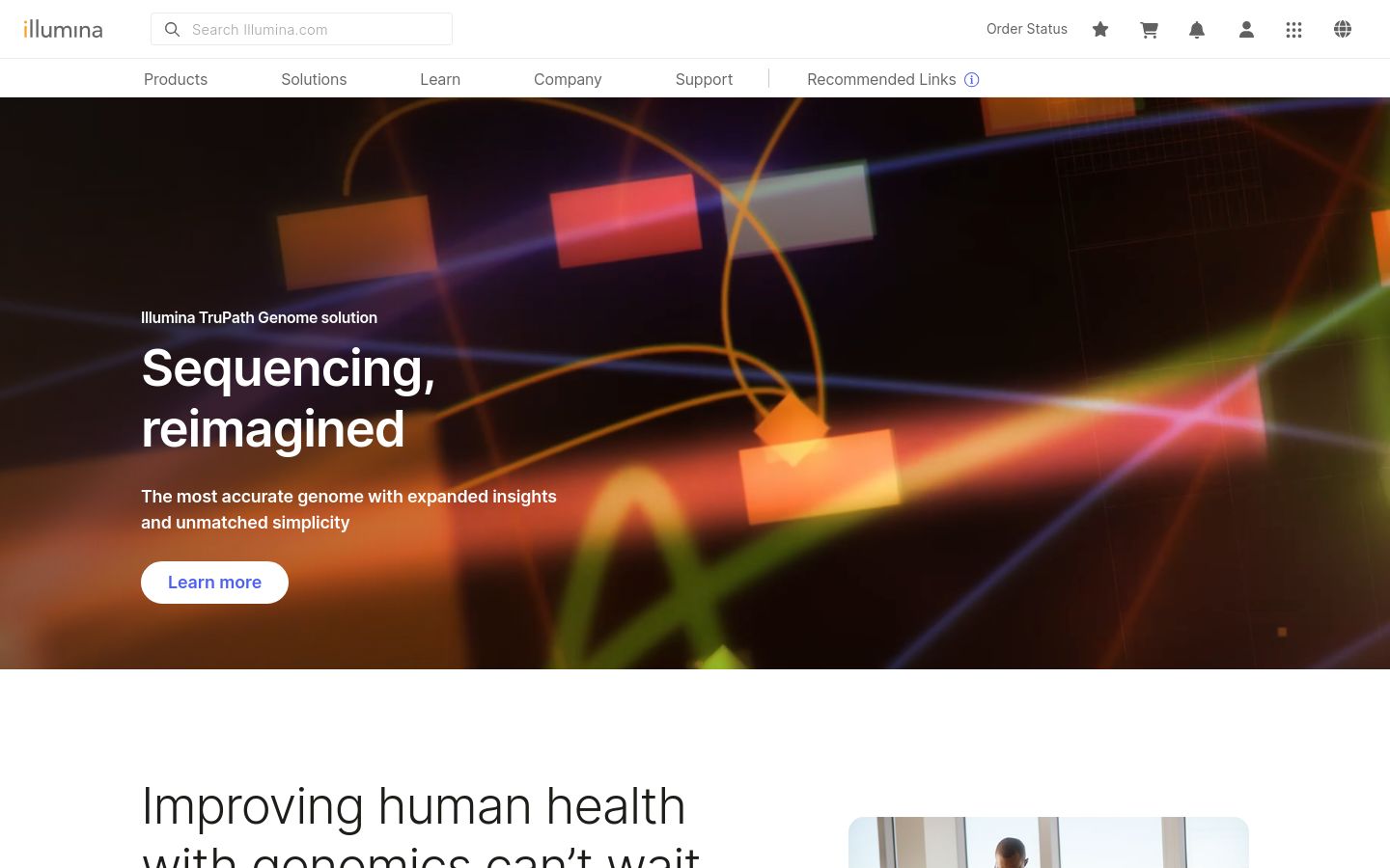 Illumina biotech website homepage