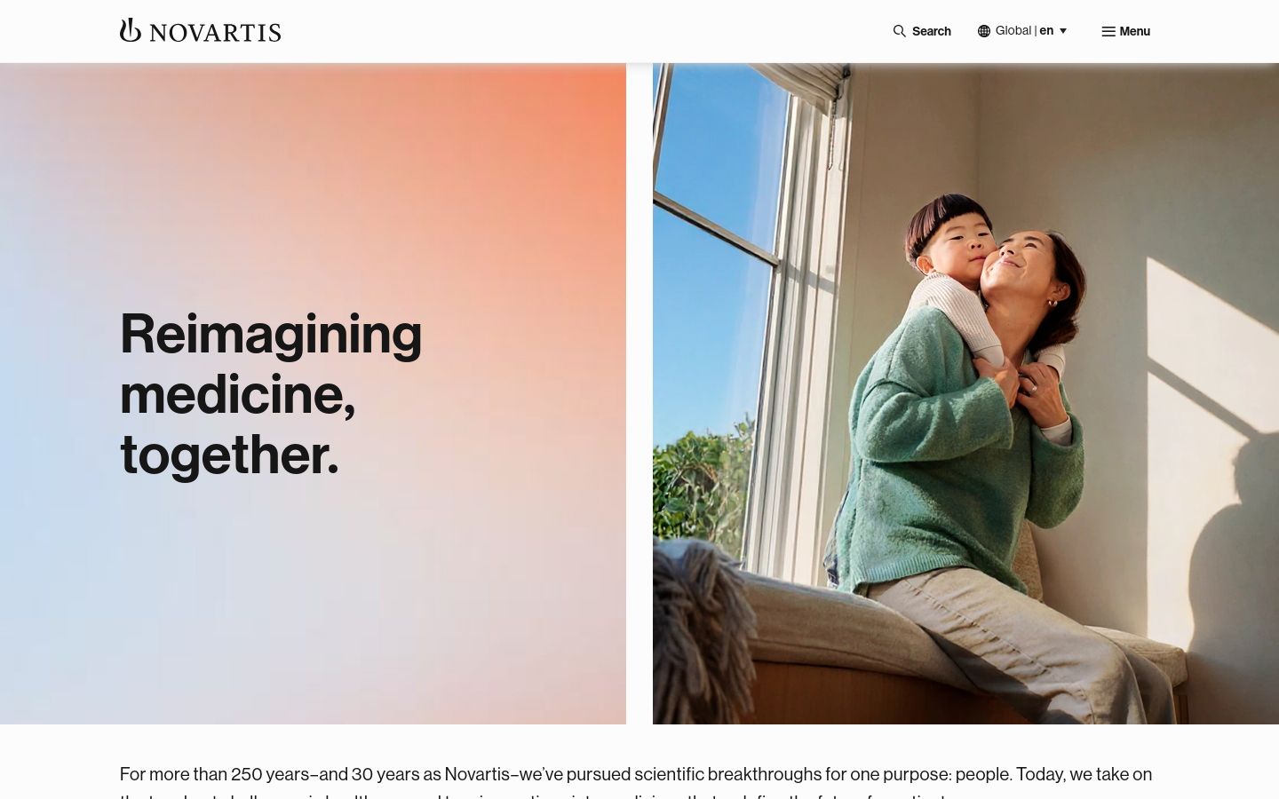 Novartis biotech website homepage