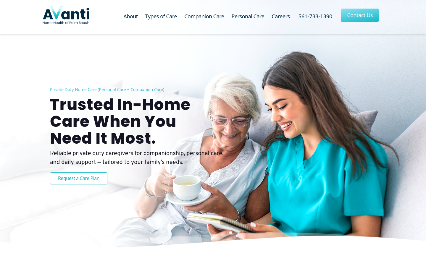 Avanti Home Health homepage