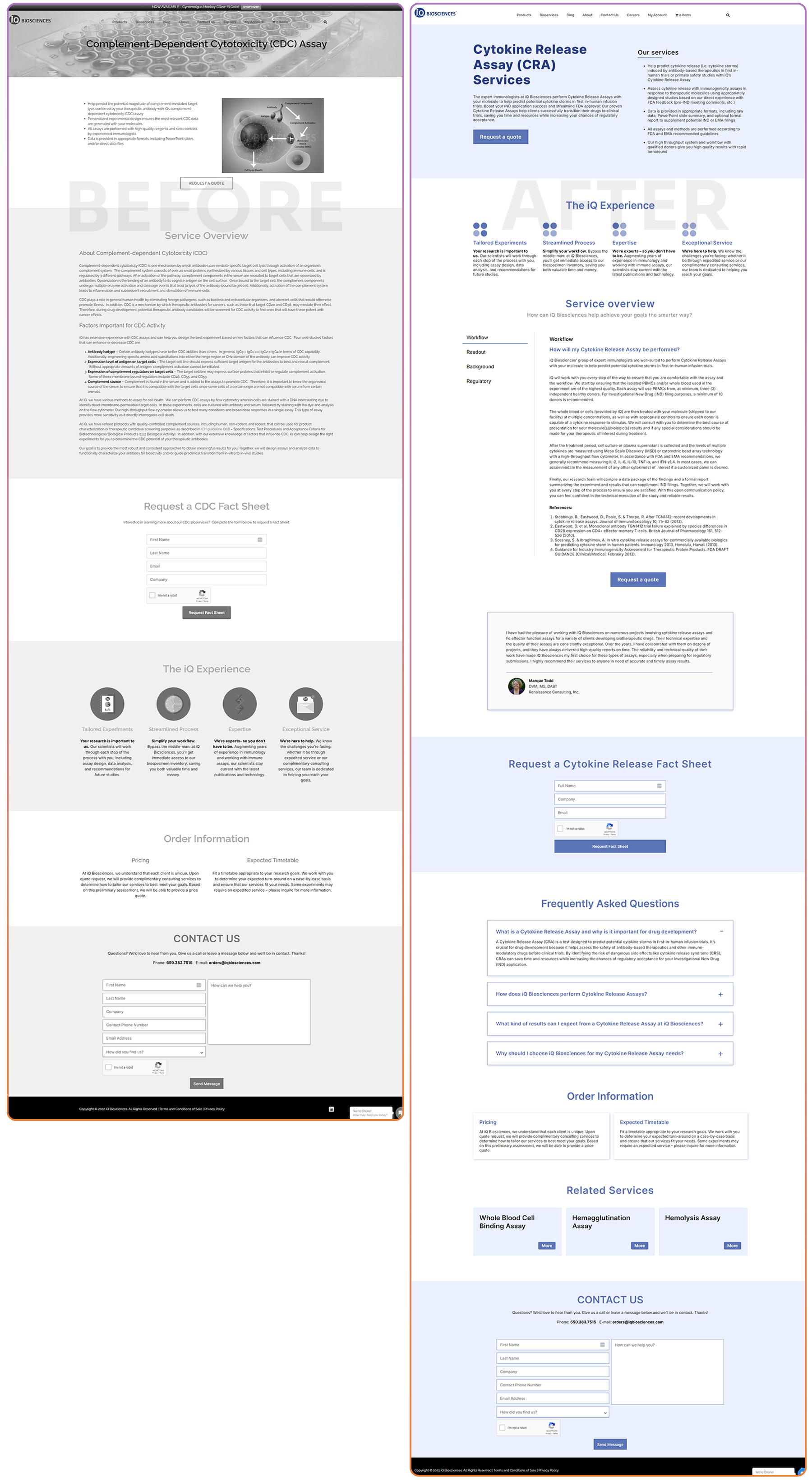 iQ Biosciences Before and After Service Page Design