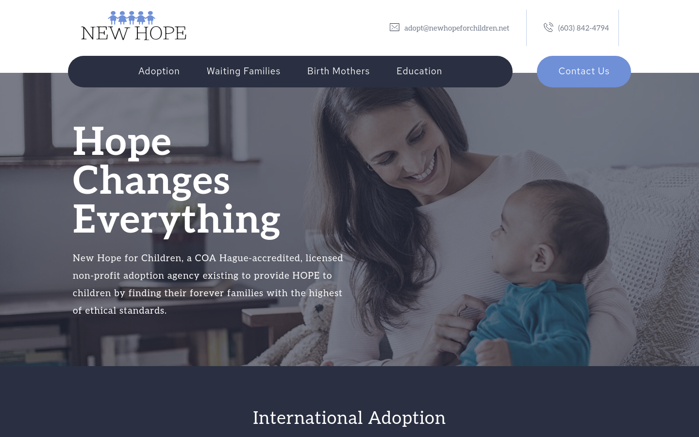 New Hope for Children homepage
