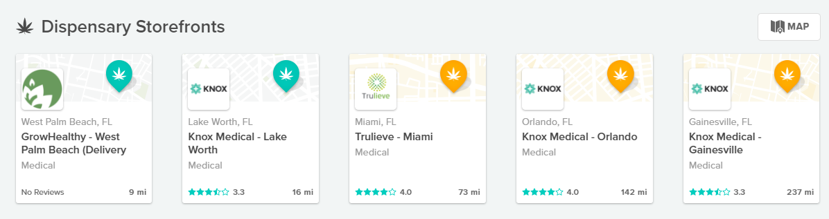 Dispensary listings on WeedMaps