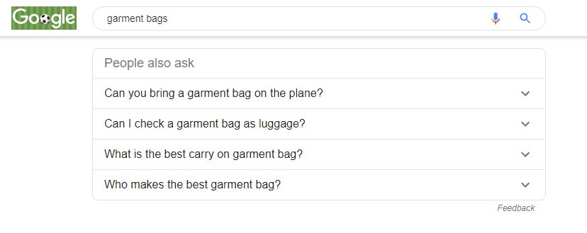 keyword competition garment bags people also ask